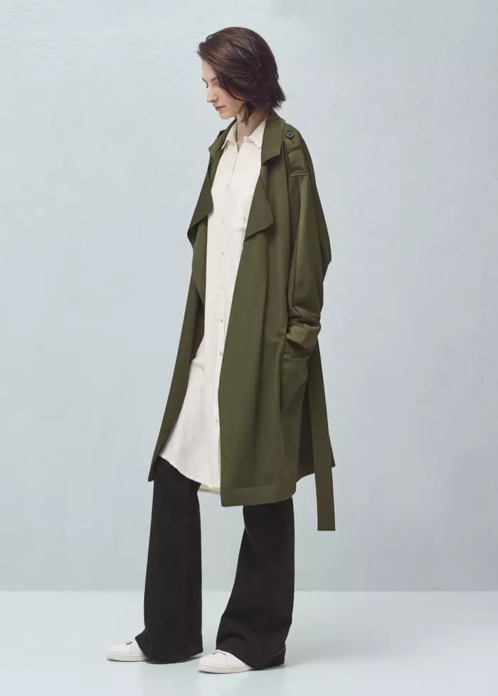 Mango Flowy Trench Coat katika Olive Green