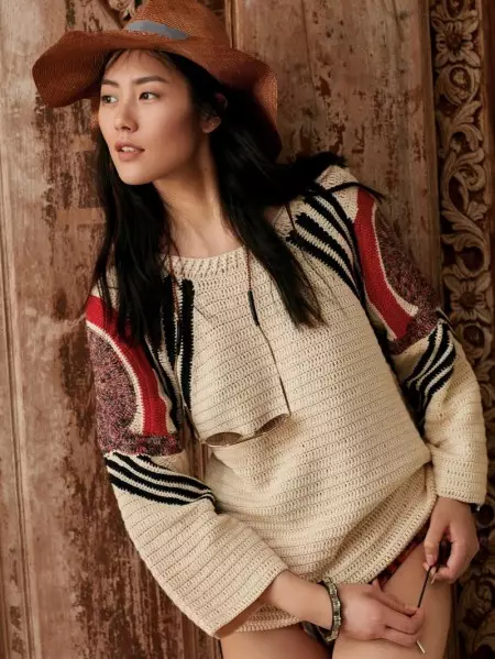 Liu Wen Hits the Beach in 90s Inspired Fashion for ELLE China