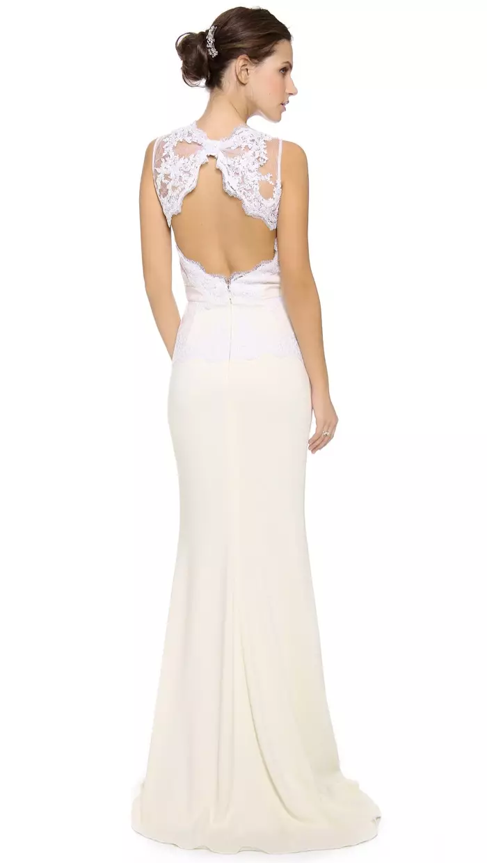 Badgley Mischka ලේස් විවෘත පිටුපස ගවුම