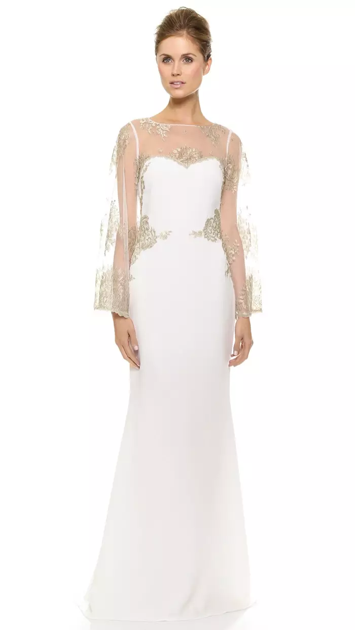 Vestido branco de manga campana de Badgley Mischka