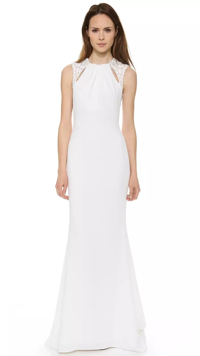 Badgley Mischka Robe blanche avec trou de serrure dans le dos