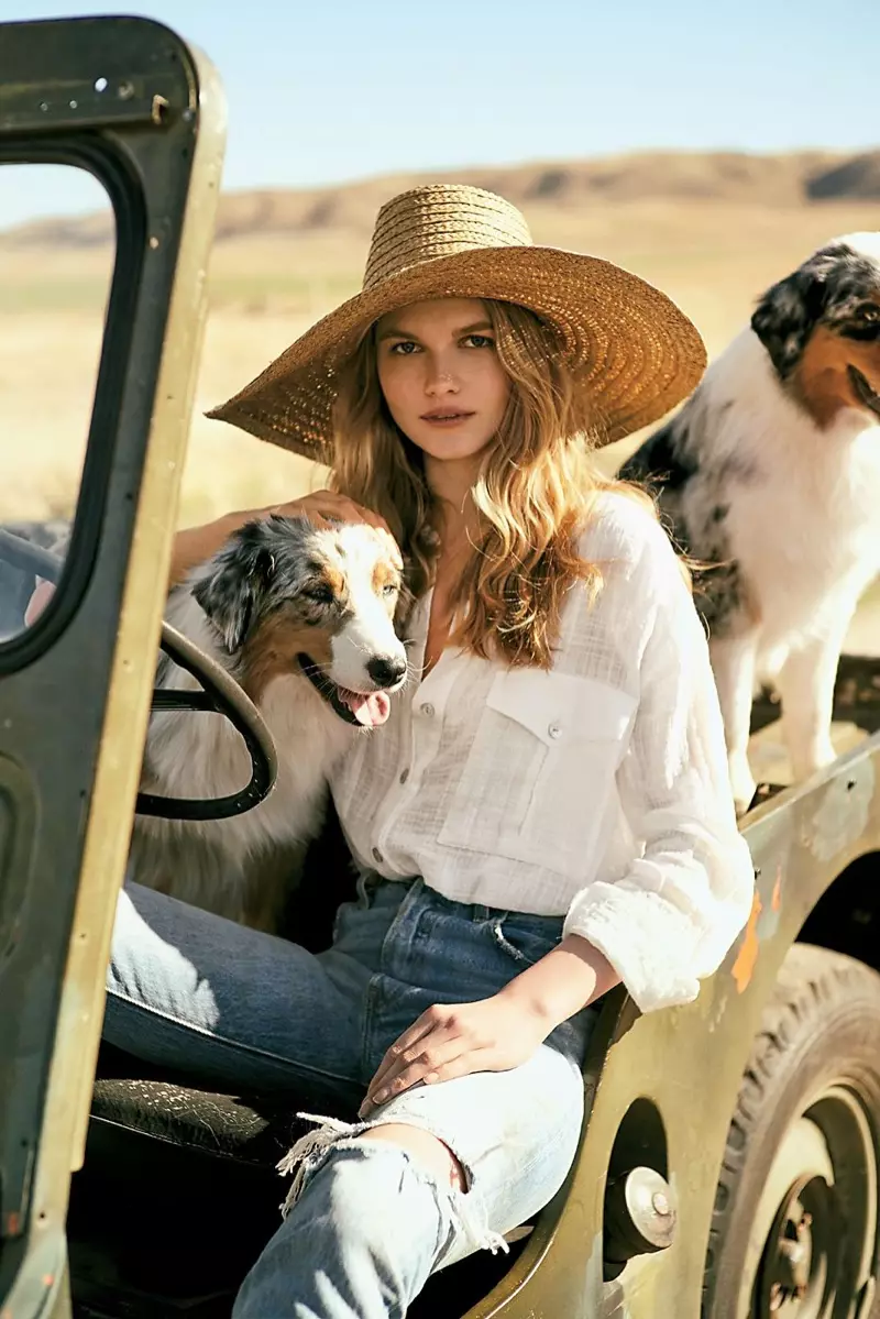 Free People Talk To Me Buttondown and ale by Alessandra Oceans Edge Raffia Straw Hat