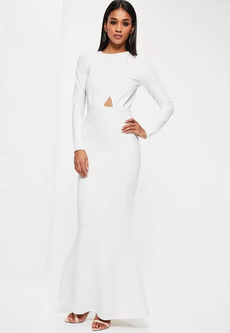 Missguided שמלת מקסי ארוכת שרוולים לבנה ללא גב 77$