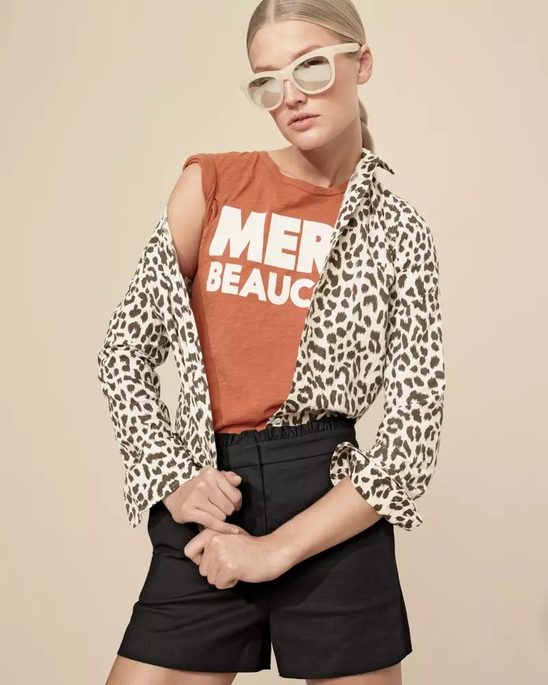 J. Crew Cotton-Linen Perfect Shirt in Leopard Print, Marci Beaucoup T-Shirt, Ruffled Short and Betty Sunglasses