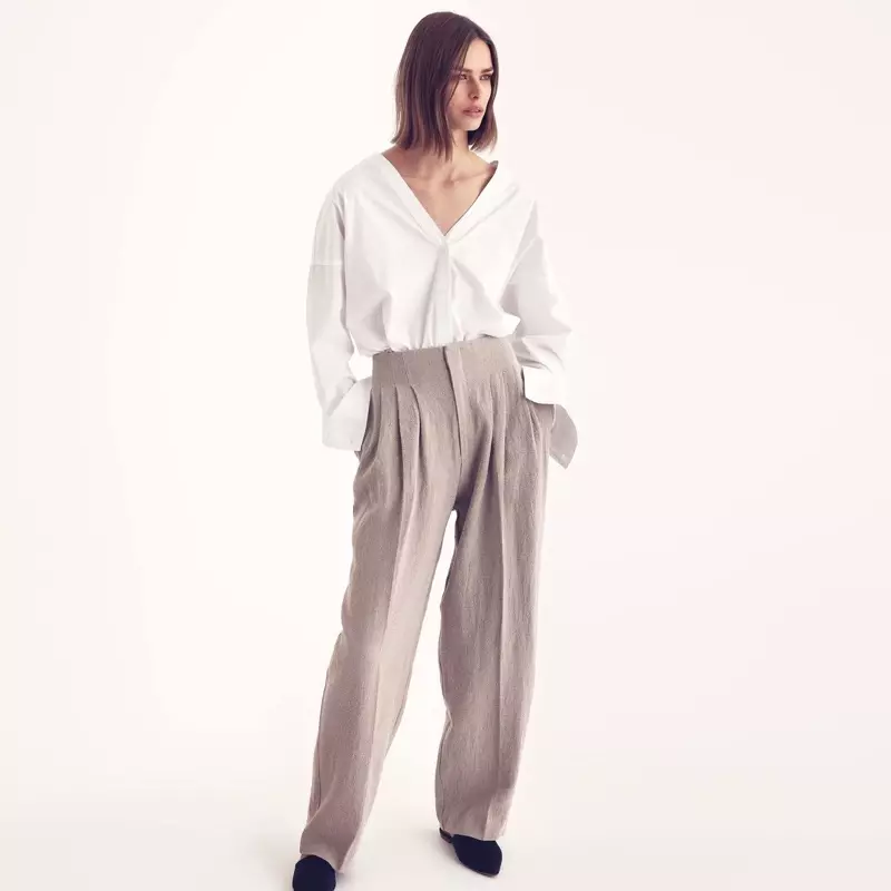 H&M V-beuheung Kaos Katun, Wide-Cut Linen Calana jeung Mules