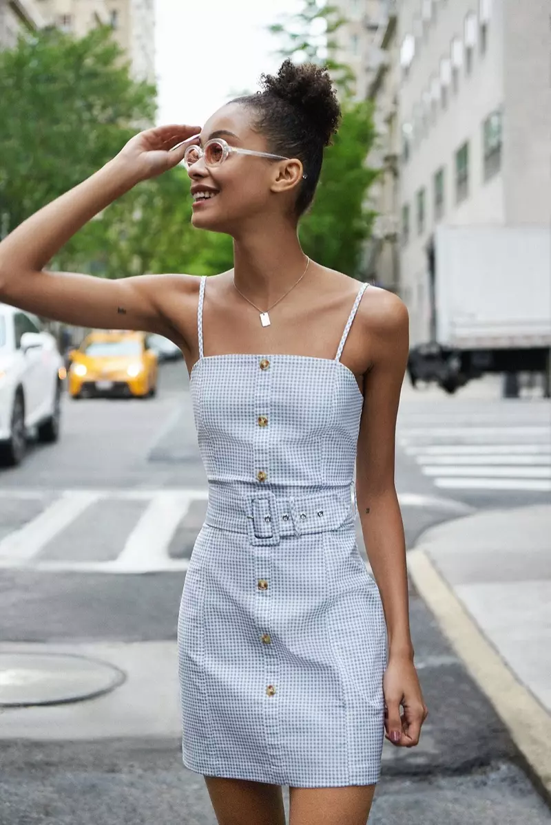 UO Belted Gingham Button-down Mini Dress