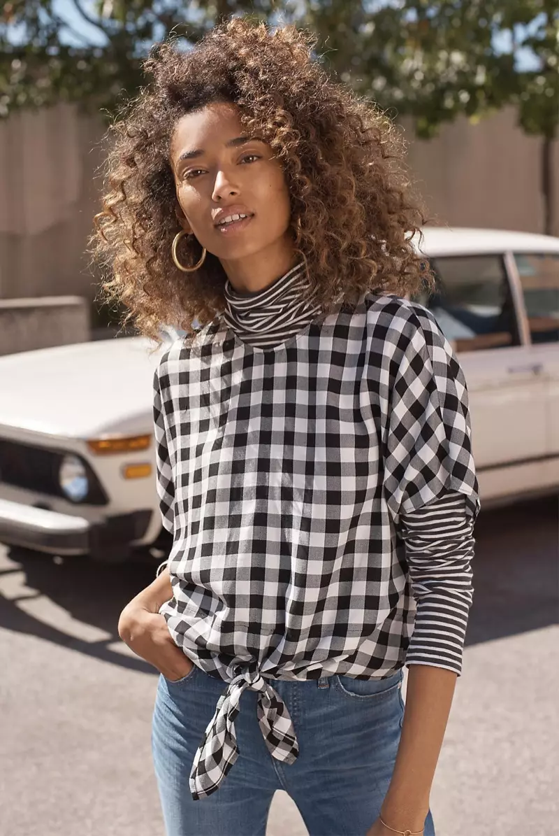 Madewell Button-Back Tie Tee sa Buffalo Check