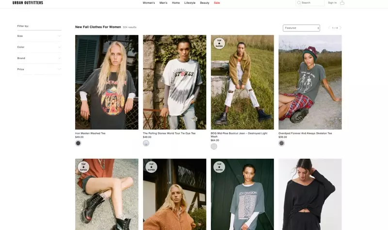 Sitio web de Urban Outfitters