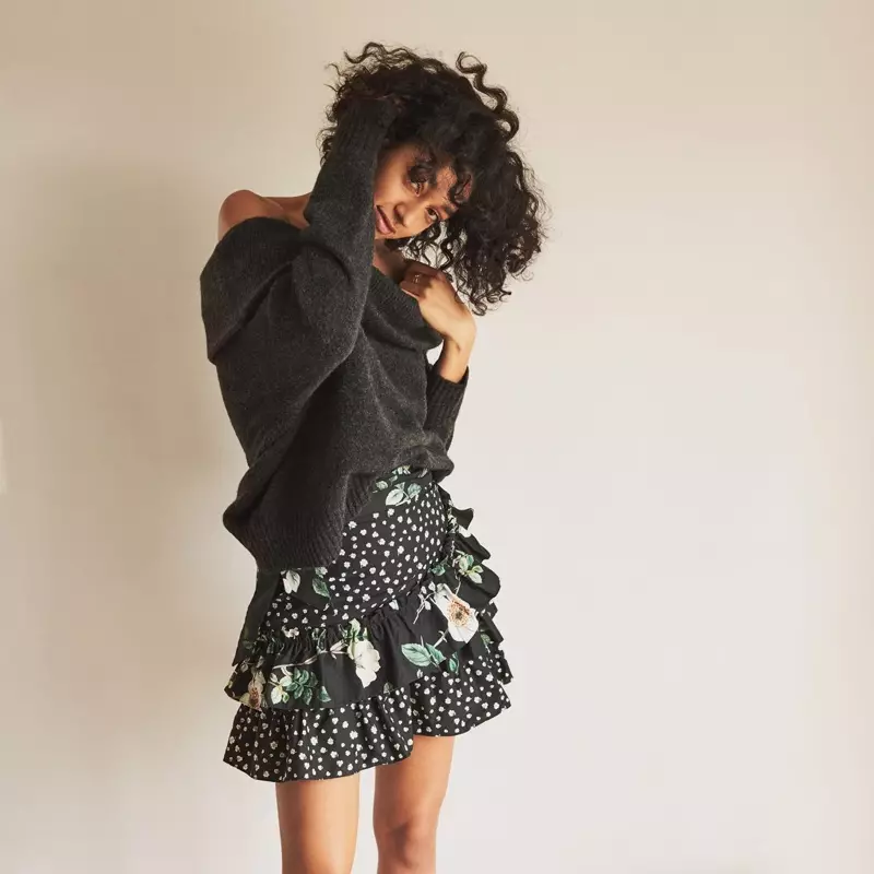 H&M Sweater සහ Flounced Skirt
