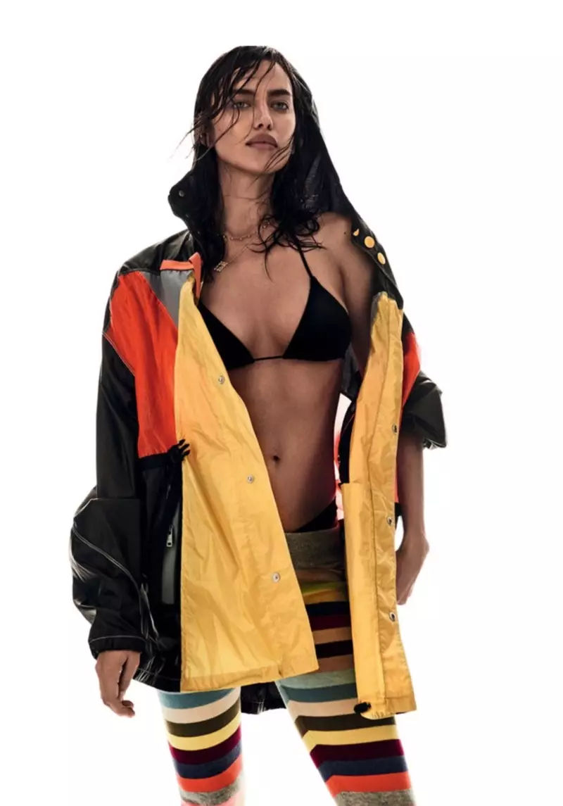 Irina Shayk si dede olona-awọ windbreaker ati ṣi kuro leggings