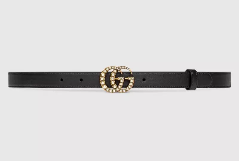 Gucci Leather Belt ine Pearl Double G Buckle $460