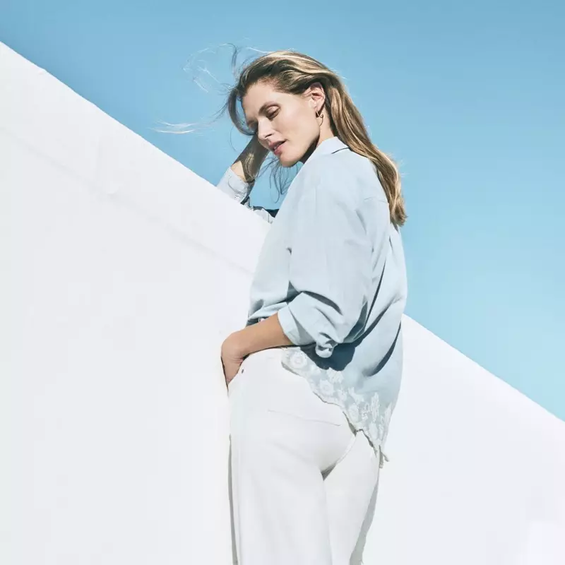 H&M Shirt Lubang Bordir dan Kulot Denim dengan Pinggang Tinggi