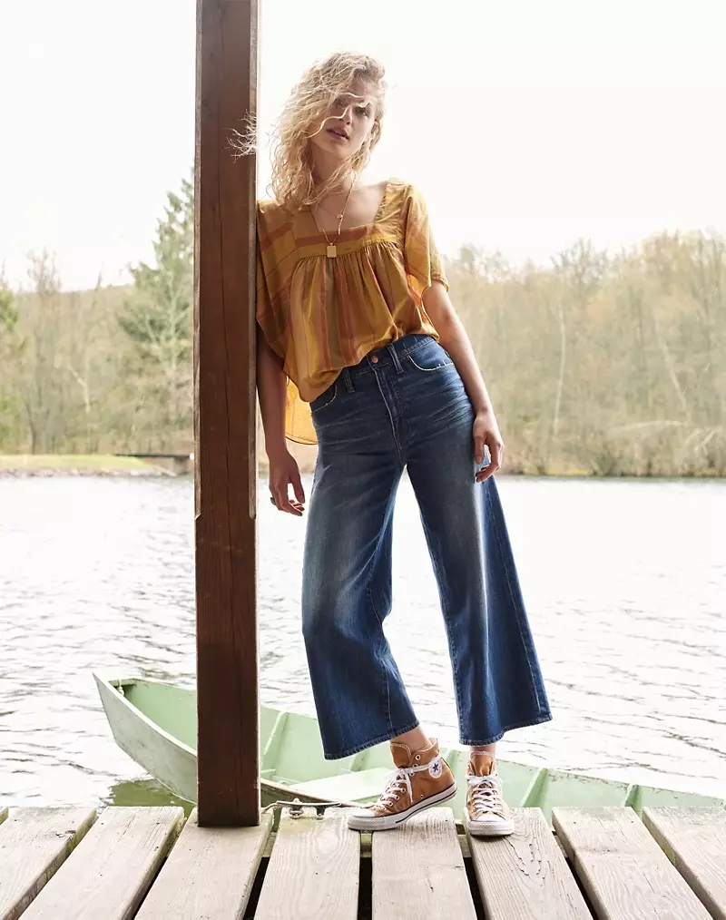 Madewell Striped Butterfly felső és széles szárú Crop farmer a Bainbridge Wash termékben