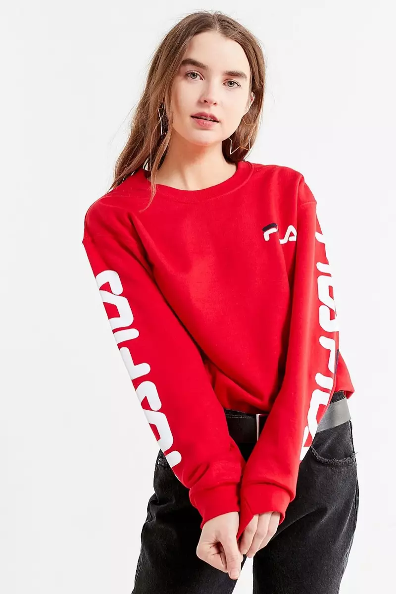 FILA x UO Double Logo Crew-Neck Sweatshirt warna Merah $55