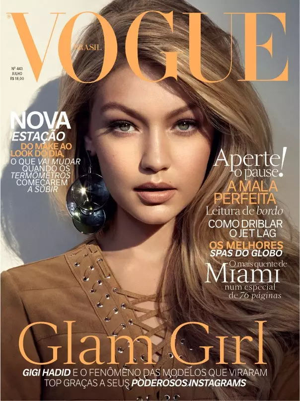 Gigi Hadid שטערן אויף די יולי 2015 דעקל פון Vogue Brazil