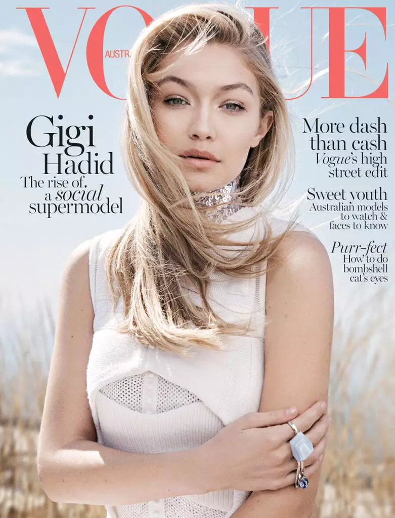 Gigi Hadid אויף די יוני 2015 דעקל פון Vogue Australia