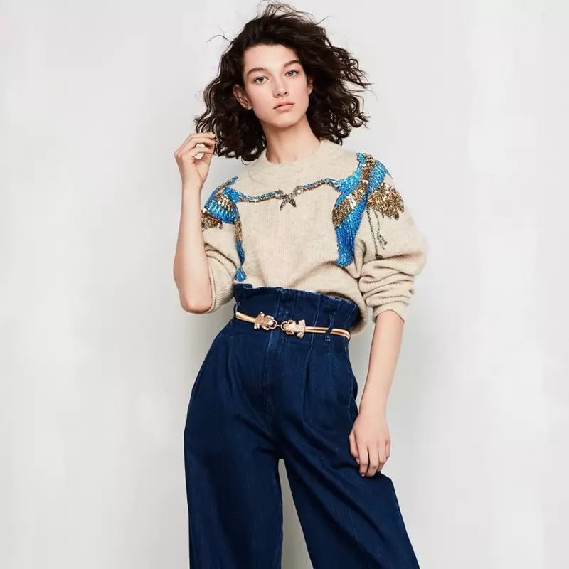 H&M Knit Mohair-Blend πουλόβερ, τζιν και μεταλλική ζώνη μέσης