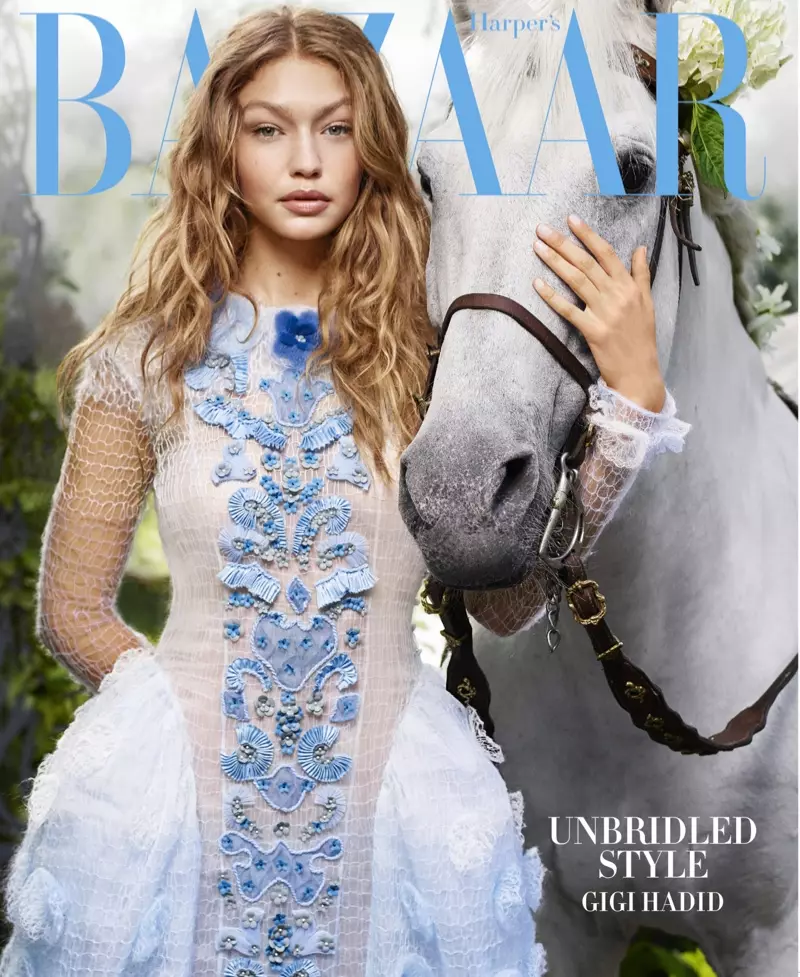 Gigi Hadid op Harper's Bazaar oktober 2016 Cover