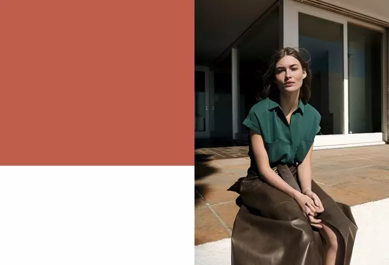 Grace Elizabeth nosi Massimo Dutti košulju kratkih rukava s džepovima i Limited Edition kožnu suknju.