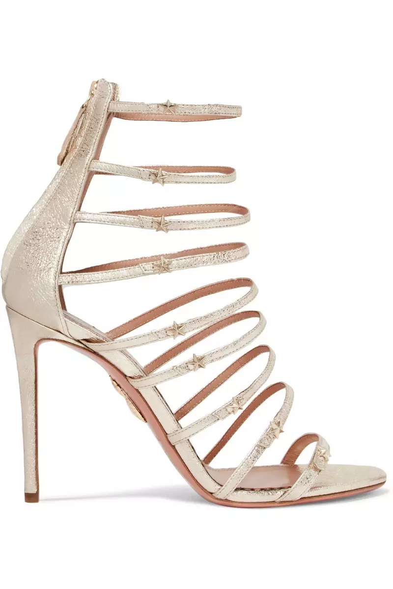 Aquazzura x Claudia Schiffer etwal dekore metalik teksti-kwi sandal $850