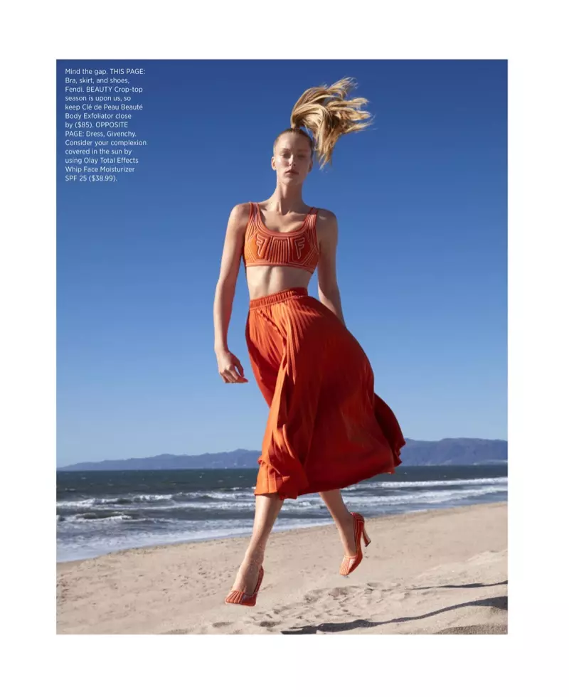 Abby Champion تبدو جميلة في Pleats لـ Harper's Bazaar