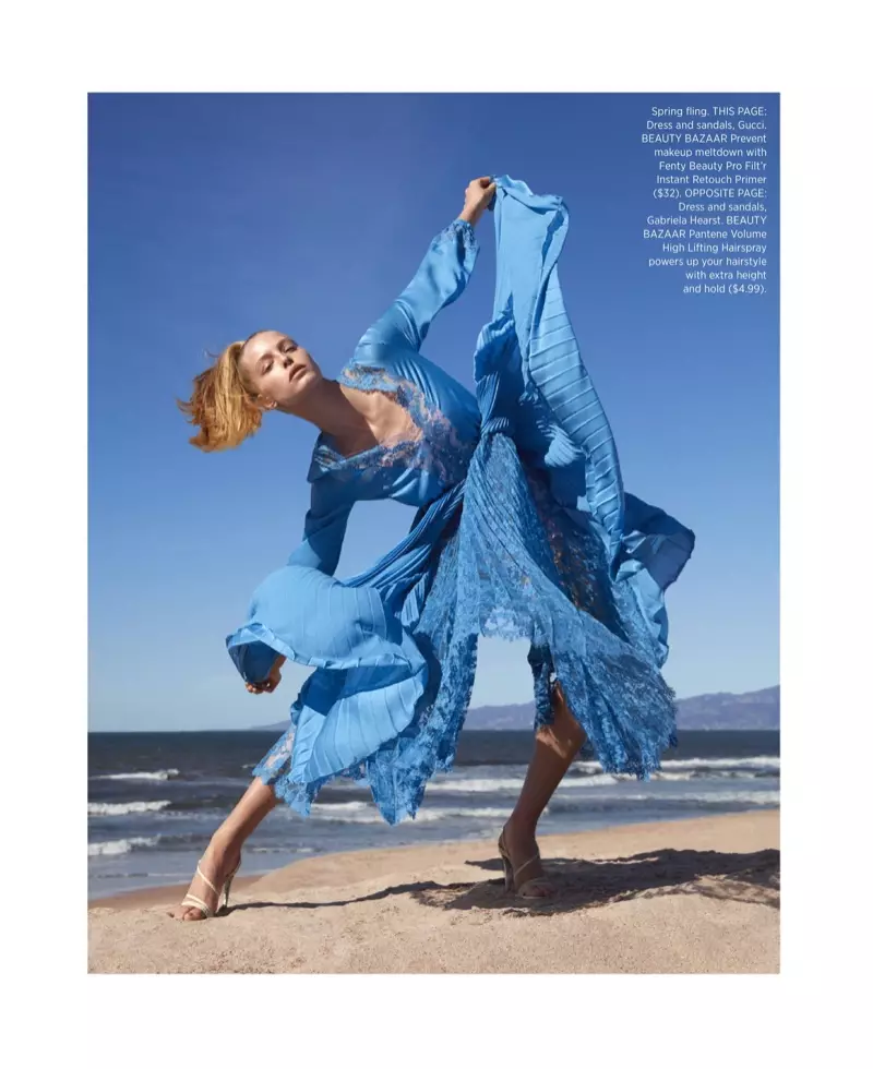 Abby Champion sjocht der moai út yn Pleats foar Harper's Bazaar