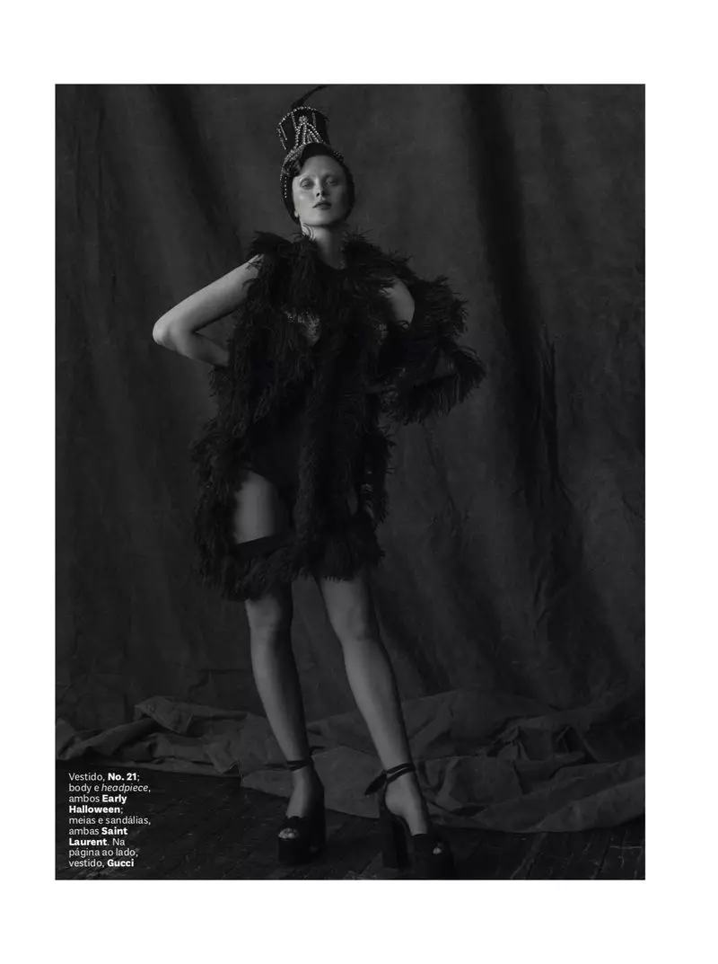 Karen Elson enchants in Feathers Vogue Brasilerako