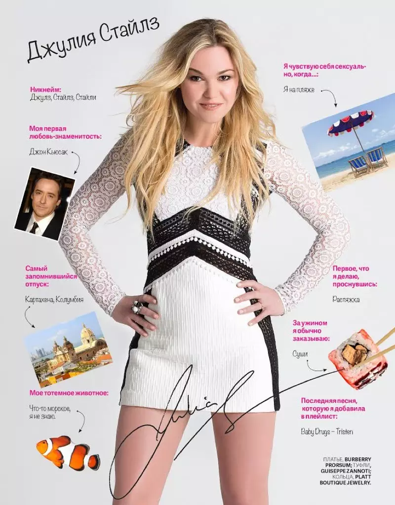 Si Julia Stiles ay nag-pose sa lace na damit na Burberry Prorsum