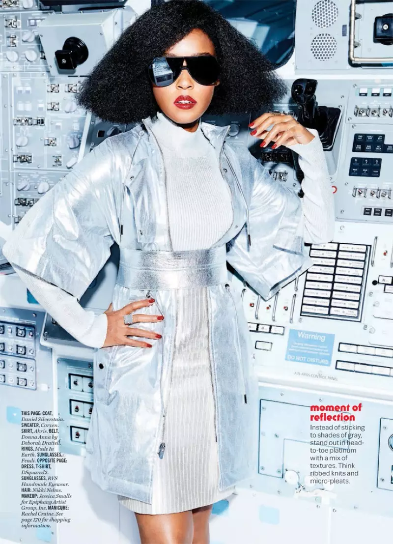 Janelle Monae-jurken voor het ruimtetijdperk in Cosmopolitan Magazine