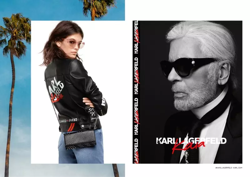 D'Model Kaia Gerber steet virun der Kampagne vum Karl Lagerfeld x Kaia Gerber