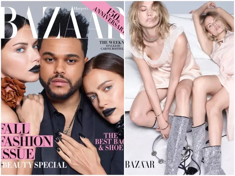 Ирина Шейк, Адриана Лима & The Weeknd Cover Harper's Bazaar's сентябрь саны (фото)