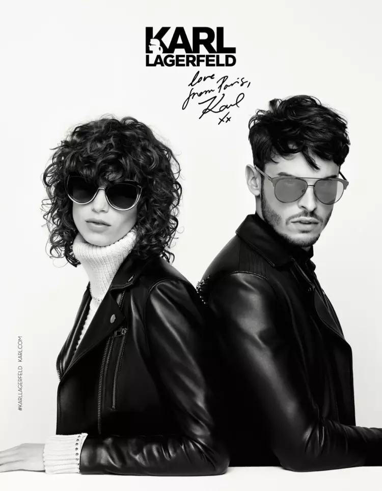 Mica Arganaraz und Baptiste Giabiconi tragen in Karl Lagerfelds Herbst-Winter-Kampagne 2016 Leder