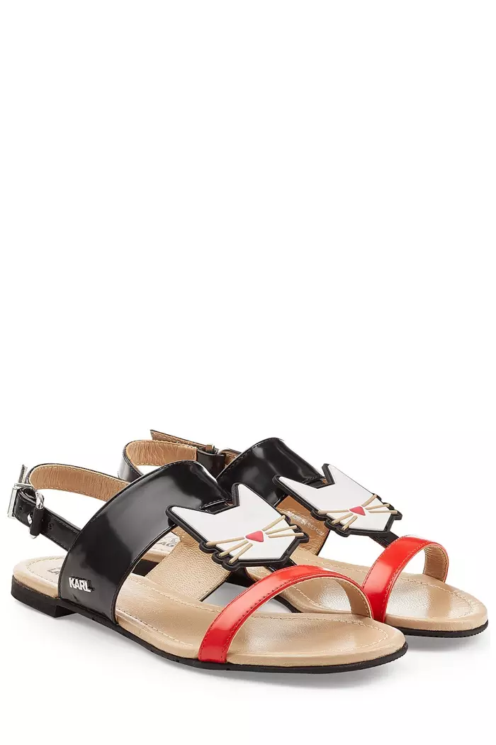 Karl Robot Choupette Lagerfeld Leather Sandals