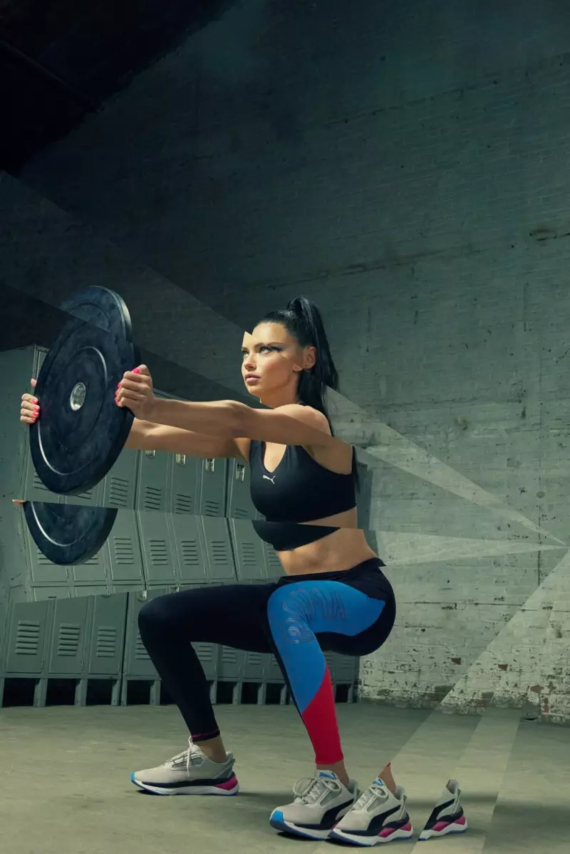 Adriana Lima treniruojasi PUMA LQD CELL Shatter XT Shift sportbačių kampanijoje