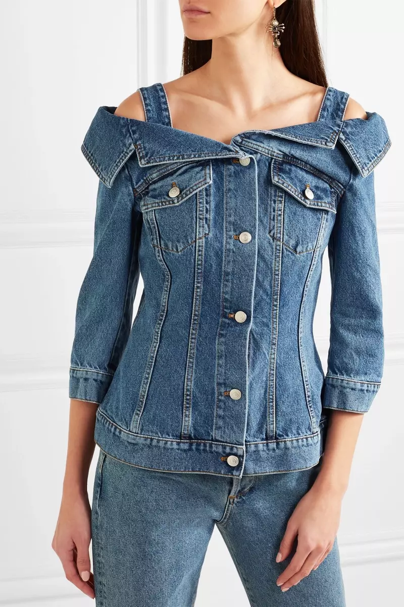 Jachetă din denim cu umăr rece Alexander McQueen 1.575 USD