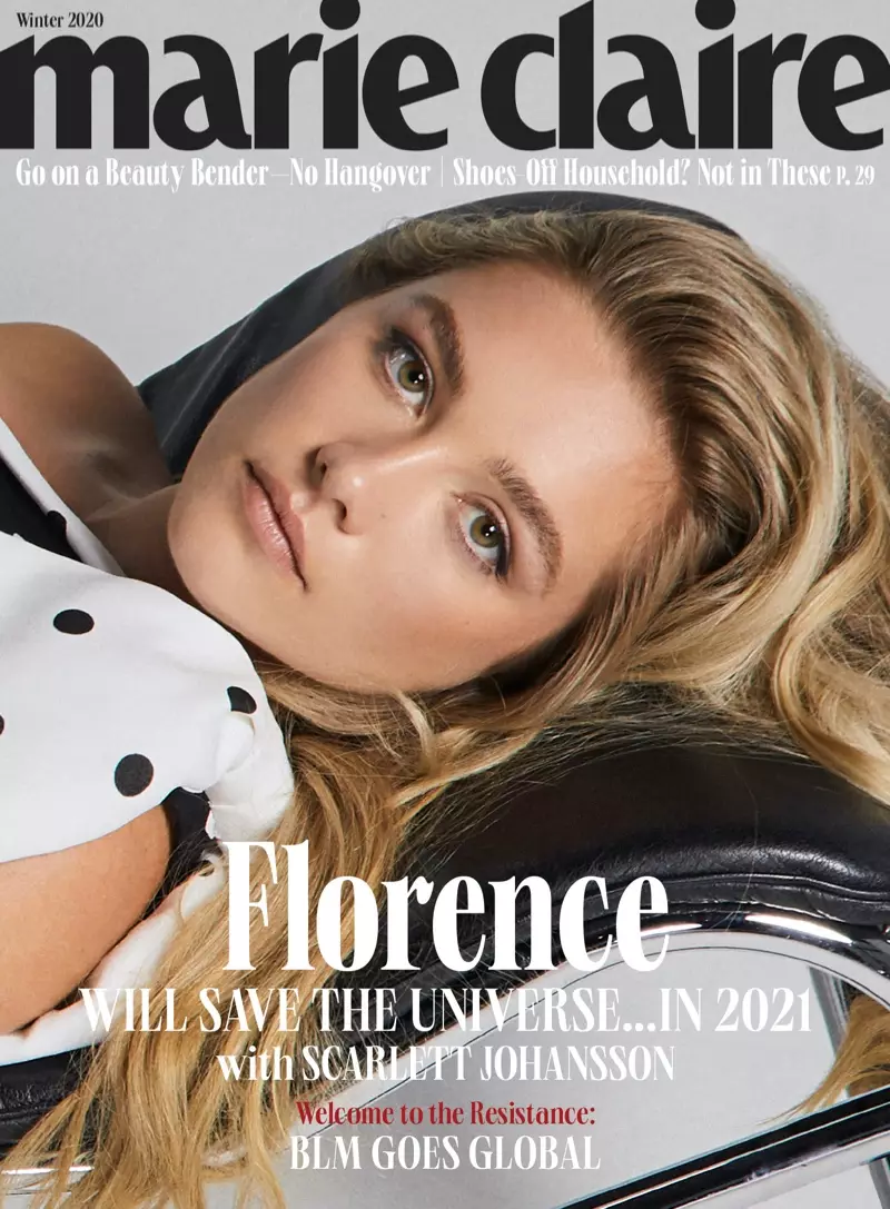 Florence Pugh kwenye Jalada la Majira ya baridi ya Marie Claire Marekani 2020.