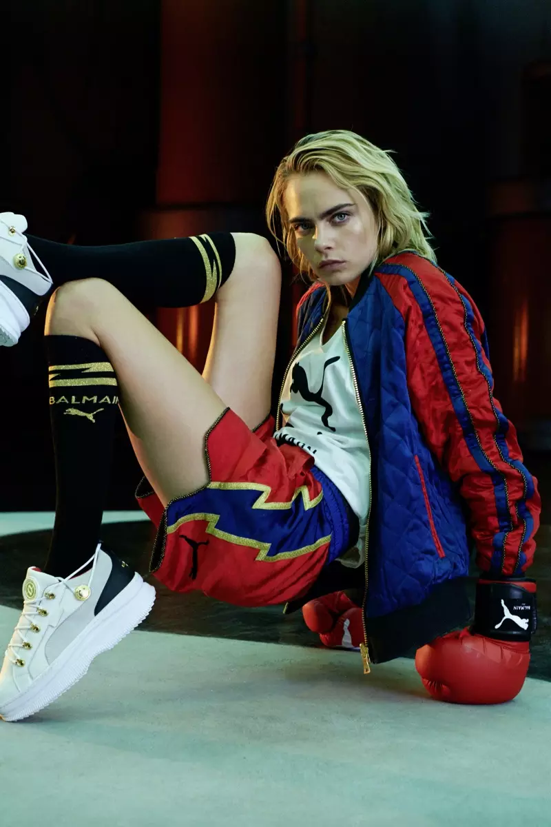 Cara Delevingne indossa uno stile ispirato alla boxe nella campagna PUMA x Balmain