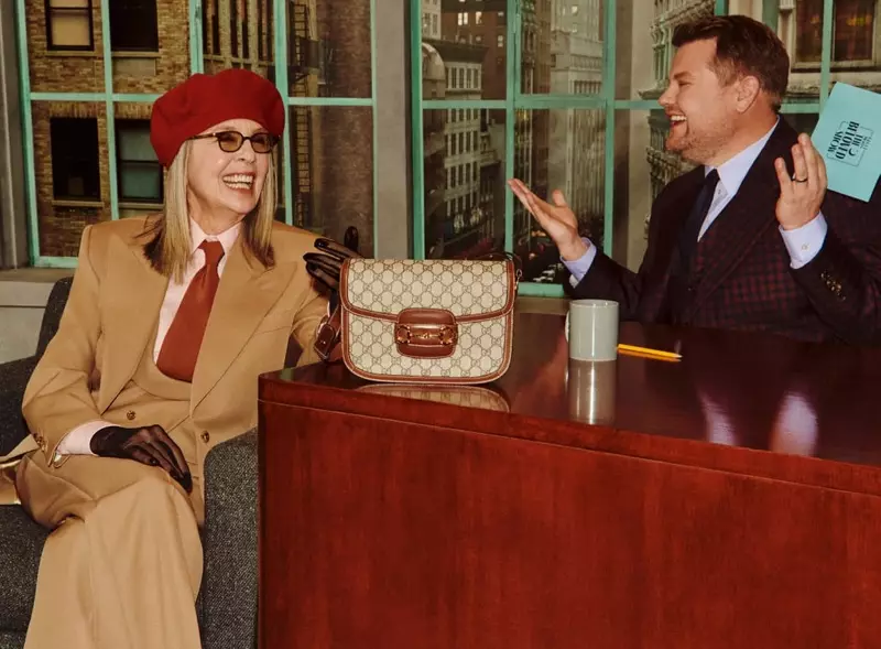 Diane Keaton, Gucci Beloved Talk Show çanta kampanyasında yer aldı.