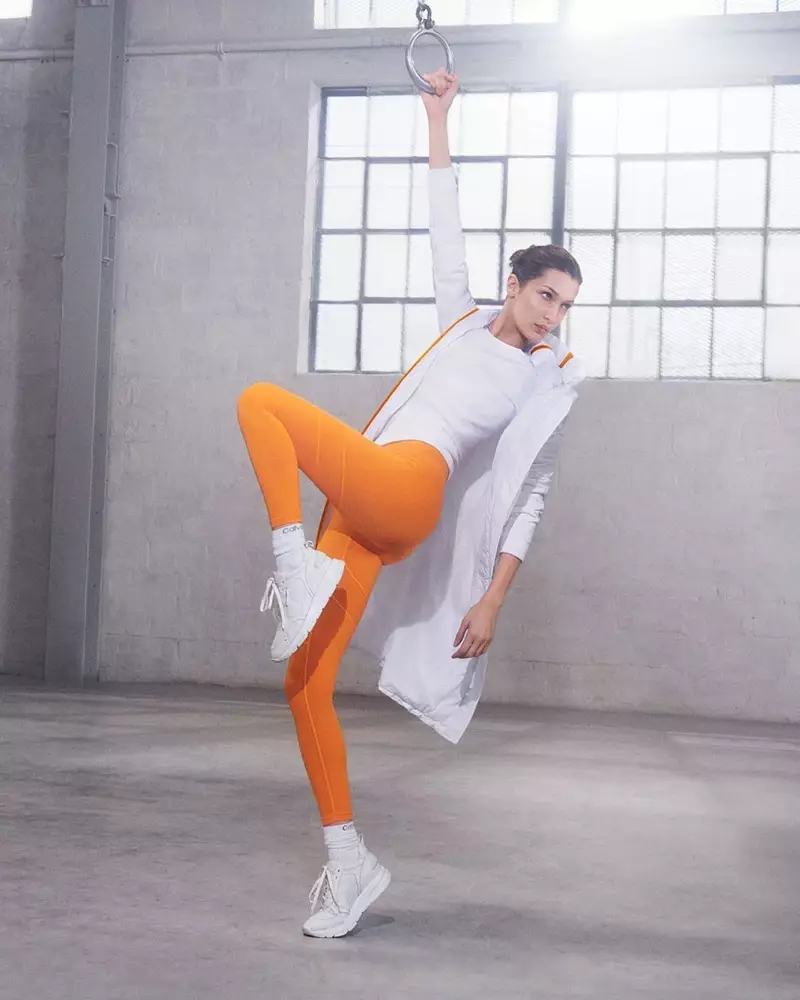 Modelis Bella Hadid dėvi sportišką išvaizdą Calvin Klein Performance 2019 rudens-žiemos kampanijoje