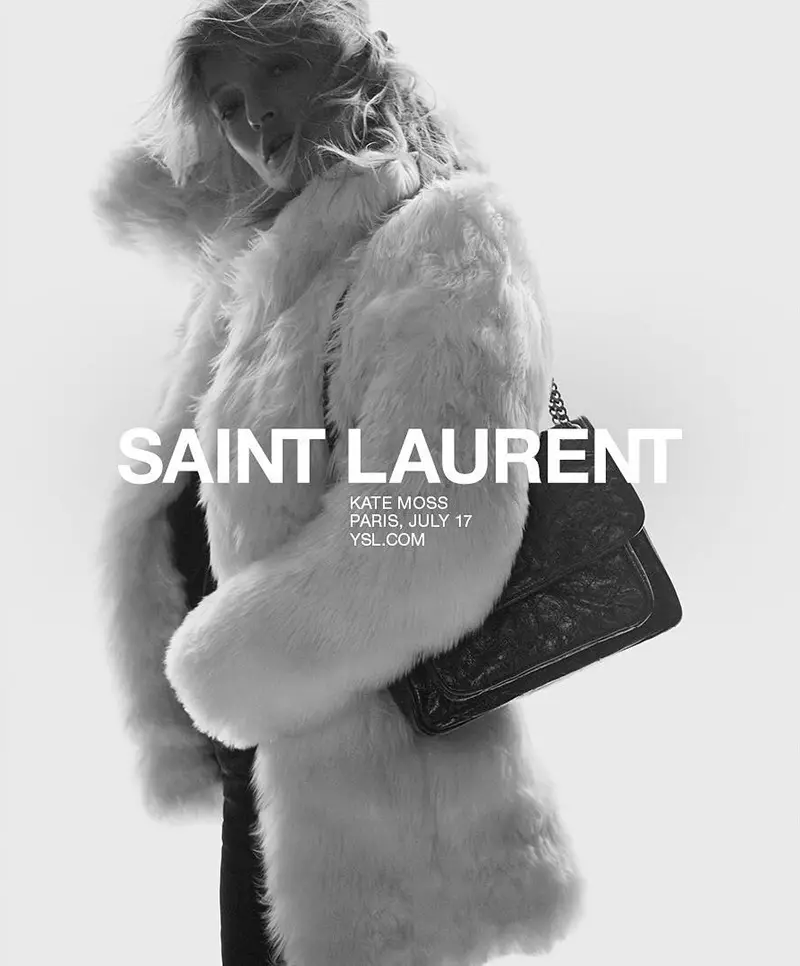 Ofurfyrirsætan Kate Moss dekkir sig í loðkápu fyrir herferð Saint Laurent vorið 2018