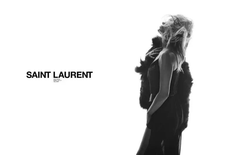 Gambar tina kampanye iklan musim semi 2018 Saint Laurent sareng Kate Moss