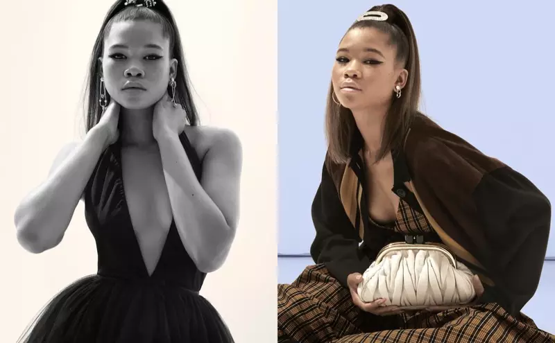 Storm Reid Miu Miu kurort 2021 kampaniyasında görünür.