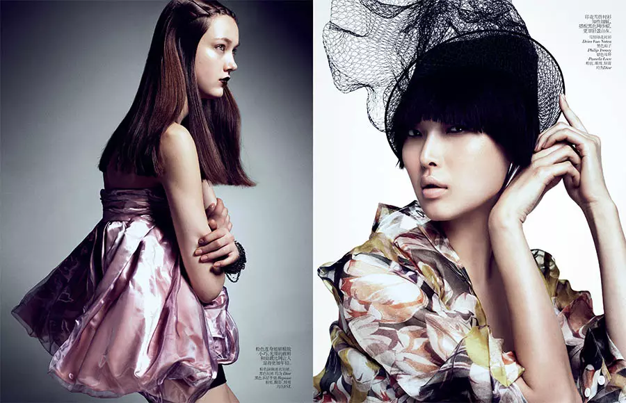 Yumi Lambert, Sung Hee et Ji Hye Park posent pour Sharif Hamza dans Vogue Chine juin 2013