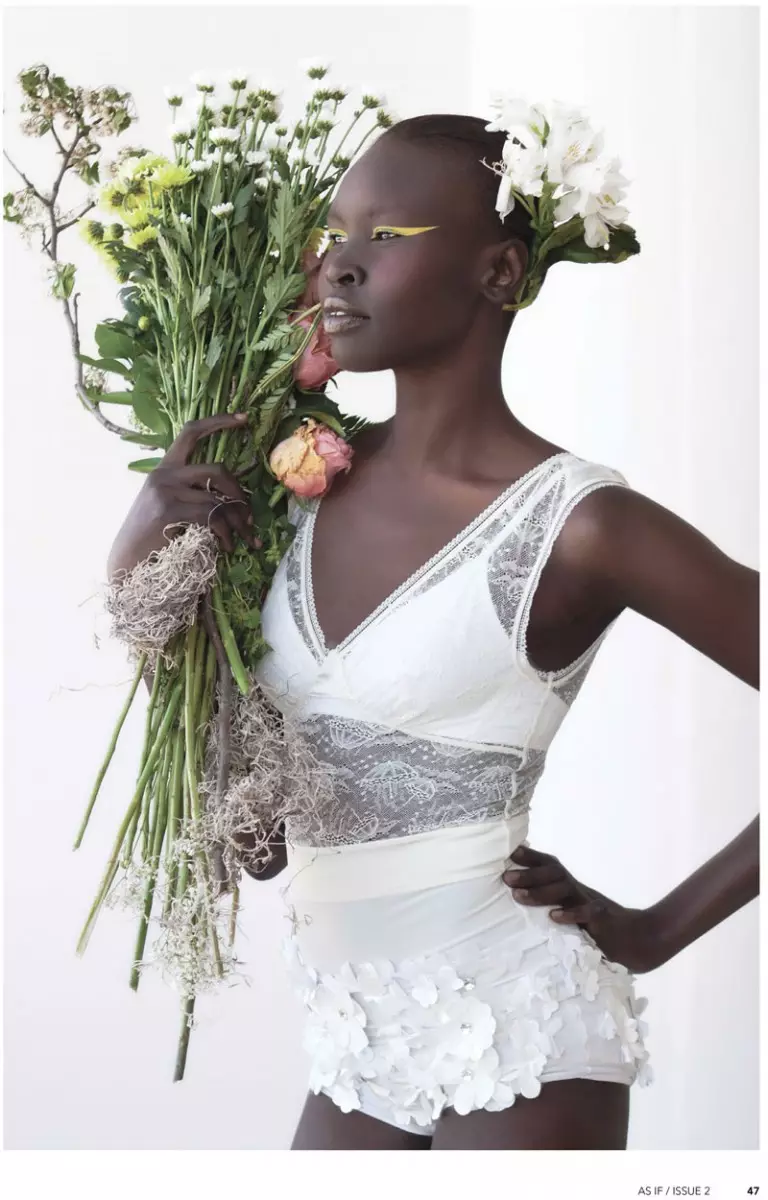 Alek Wek er Romantic in Flora for As If Magazine