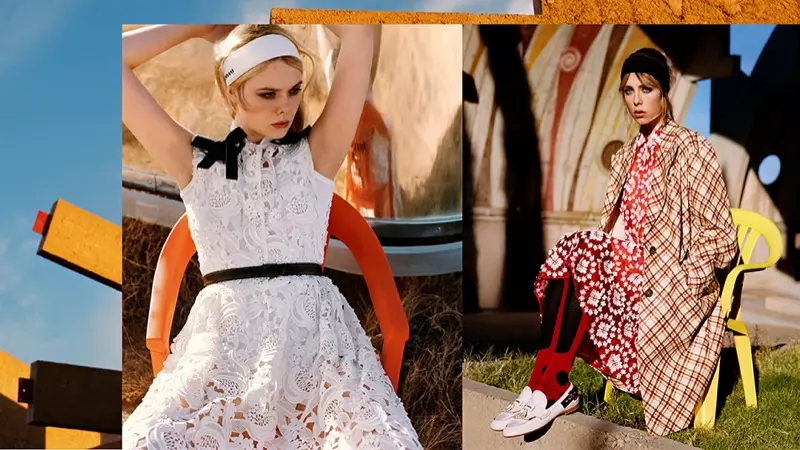 Elle Fanning ma Edie Campbell o loʻo faʻaalia i Miu Miu's spring-summer 2018 campaign