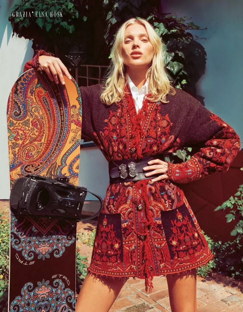 Elsa Hosk nwara na Luxe knitwear maka Grazia Italy