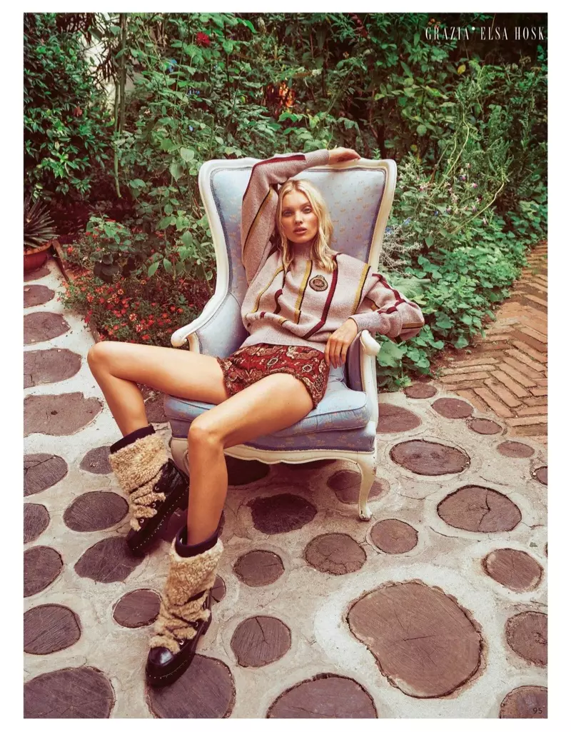 Elsa Hosk Provas Luxe Knitwear por Grazia Italio