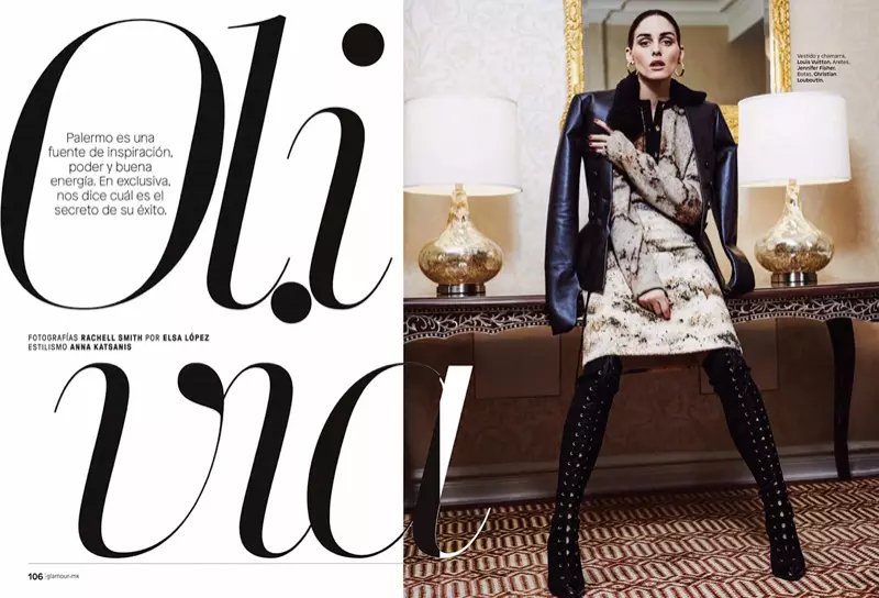 时尚明星 Olivia Palermo 身着 Louis Vuitton 连衣裙和夹克搭配 Christian Louboutin 靴子