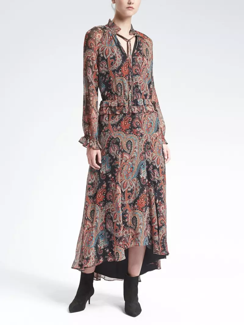 Banana Republic x Olivia Palermo Paisley Kravat-Boyun Elbise 248$