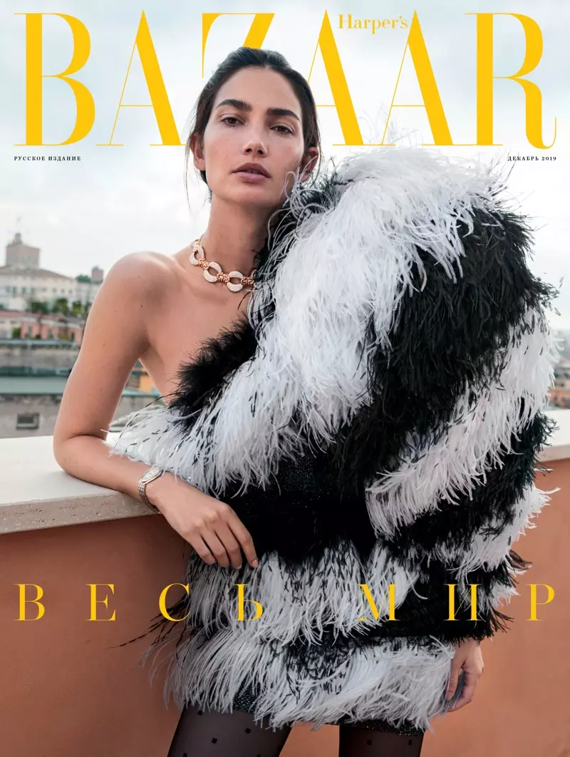 Лілі Олдрыдж прымае раскошную моду для Harper's Bazaar Russia
